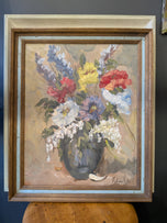 Framed Still Life Oil Painting Flowers in Vase Signed