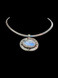Sterling Silver and Moonstone Choker / Collar Necklace