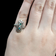 18K White Gold White Sapphire and Green Glass Art Deco Style Filigree Ring Size 3 1/4