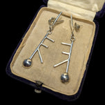 Sterling Silver Abstract Modernist Branch / Spoon Drop Dangle Earrings - Signed