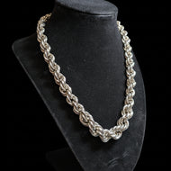 Sterling Silver Graduating Hollow Rope Chain Link Twist Oversized Statement Necklace