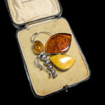 Sterling Silver Multi & Baltic Amber Butterfly Brooch