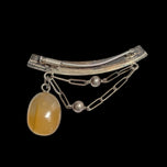 .875 Silver Modernist Drop Chain Sterling Brooch With Yellow Agate USSR Soviet