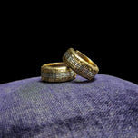 10K Yellow & White Gold Two Tone Etched Pattern Huggy Hoop Earrings by SCJ