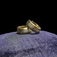 10K Yellow & White Gold Two Tone Etched Pattern Huggy Hoop Earrings by SCJ