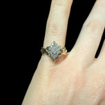10K Yellow Gold Diamond Shaped Waterfall Cluster Ring Size 4.5