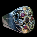 14K White Gold Ruby, Sapphire & Tourmaline Flower and Leaf Design Ring