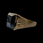 10K Yellow Gold Square Cut Hematite Signet Style Ring Size 11.5