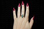 14K Rose Gold Victorian Era Turquoise & Seed Pearl Marquise Ring Size 8 1/4
