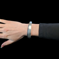 Brushed Sterling Silver Modernist Geometric Bangle Bracelet
