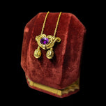 Antique Victorian Era 14K Etruscan Revival Yellow Gold & Rhodolite Garnet Sliding Chain Necklace