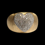 14K Brushed Yellow Gold & Diamond Heart Dome Ring Size 7