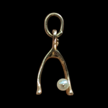 14K Yellow Gold and Pearl Wishbone Charm