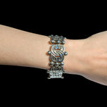 Sterling Silver Mexican Wave and Bead Panel Link Bracelet
