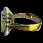 14K & 18K Gold White Opal Mosaic Diamond Halo Ring Squared Shank