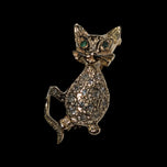 14K Yellow Gold Emerald & Diamond Cat Brooch