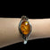 Sterling Silver Split Shank Cognac Baltic Amber Cuff Bracelet: Floral Motif