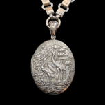 Antique Victorian Gold Wash / Gilt Silver Book Chain With Sterling Silver Crane Locket With Photos