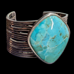 Sterling Silver & Turquoise Large Statement Cuff by Barse Thailand Wire Wrapped Bracelet
