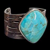Sterling Silver & Turquoise Large Statement Cuff by Barse Thailand Wire Wrapped Bracelet