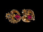 Antique 19.2K Gold Portuguese Earrings with Pink & White Paste Stone