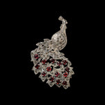 Sterling Silver Marcasite & Red CZ Open Work Peacock Brooch