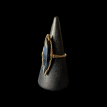 10K Yellow Gold Tall Marquise Cut Hematite Ring Size 4 3/4