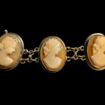 .800 Silver Right Facing Shell Cameo Link / Panel Bracelet
