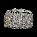 European .835 Silver Open Work Hinge Cuff Bracelet Signed DIV