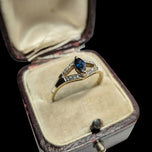 10K Yellow Gold Diamond & Sapphire Marquise Split Shank Ring Size 7 1/2