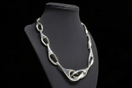 Sterling Silver Abstract Interlinking Chain Panel Necklace Mexico