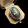 Modernist Polish Sterling Silver & Nephrite Jade Cabochon Ring Size 7