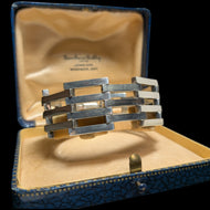 Mexican Sterling Silver Gate Panel Link Bracelet: Signed JS Eagle Stamp Vintage