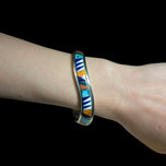 Native American Zuni Sterling & Stone Inlay "Bear" Stamped Cuff Bracelet