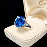 10K White Gold Synthetic Blue Spinel & Turquoise Ring Size 5.5