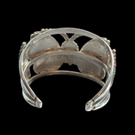 Sterling Silver Zuni Butterfly Bracelet Cuff with Turquoise, Abalone, Black Onyx, Coral, and Mother of Pearl Signed by Artist Herbert & Ester Cellicion