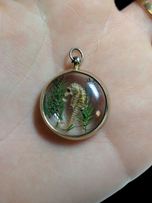 Preserved Seahorse & Greenery in Gold Filled Glass Orb Pendant. Two Available.