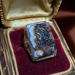 14K White Gold Carved Sardonyx Double Silhouette Large Cameo Portrait Ring Size 11 1/4