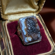14K White Gold Carved Sardonyx Double Silhouette Large Cameo Portrait Ring Size 11 1/4