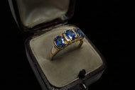 14K Yellow Gold Natural Heat Treated Triple Sapphire Ring Size 8 1/2