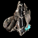 Sterling Silver Black Onyx & Turquoise Custom Made Ring Size 7