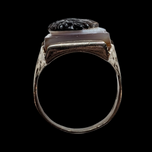 14K White Gold Carved Sardonyx Double Silhouette Large Cameo Portrait Ring Size 11 1/4