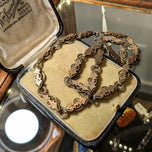 Antique Victorian Gold Filled Watch Chain Link Necklace Floral Motif