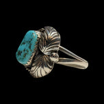 Native American Natural Turquoise Sterling Silver Ring Feather Decal Size 8 3/4