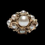 10K Yellow Gold Chunky Pearl Cluster Cocktail Ring Size 5 1/4