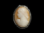 .800 Silver Left Facing Cameo Brooch / Pendant with Bail Loop & Marcasites