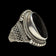 .925 Silver & Black Onyx Detailed Cabochon Ring Size 8 1/4 Signed JQI