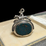 Antique / Victorian Silver / Carnelian & Bloodstone Spinner Fob Equestrian Rider Sheffield
