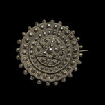 Antique / Victorian Pressed Steel Geometric / Etruscan Star Mourning Brooch