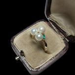 14K Yellow Gold Cultured Pearl & Emerald Cluster Ring Size 7.5